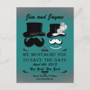 Carte Postale Faire-part Moustache vintage Enregistrer La Date