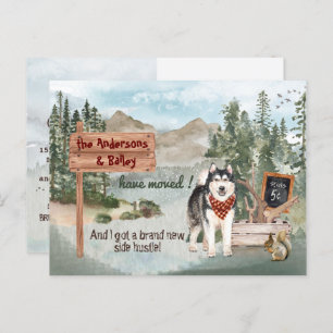 Carte Postale Faire-part Moving Siberian Husky Dog Woods Nouvelle adresse