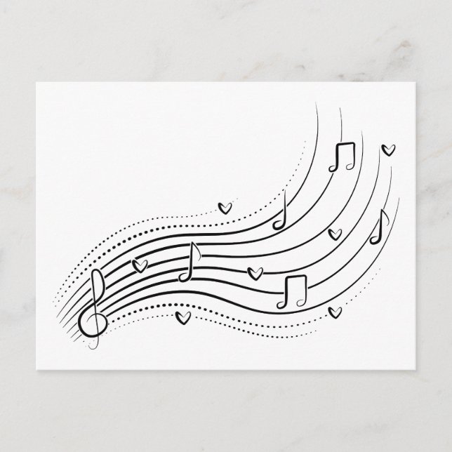 Carte Postale Faire-part Musical note wave, black line clipart (Devant)