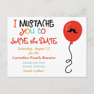 Carte Postale Faire-part Mustache Balloon Famille Réunion Enregistrer la da