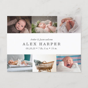 Carte Postale Faire-part Naissance classique de collage de photo