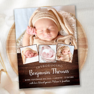 Carte Postale Faire-part Naissance de bébé personnalisée avec 4 photos en c