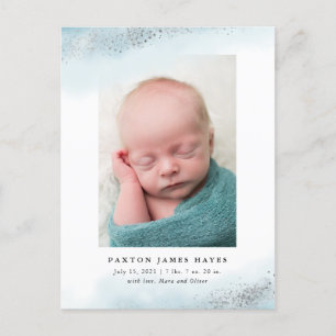 Carte Postale Faire-part Naissance de la photo Ethereal Blue and Silver Clo