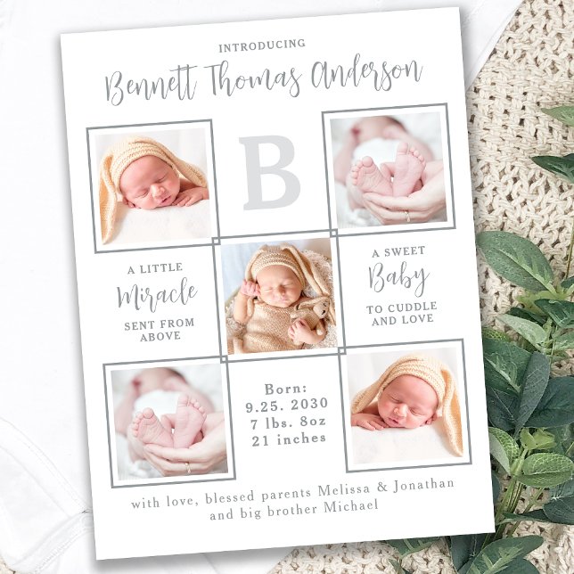 Carte Postale Faire-part Naissance élégante et unique de bébé Collage de 5  (Créateur téléchargé)