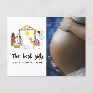 Carte Postale Faire-part Nativité de Noël Bébé en route à l'aquarelle