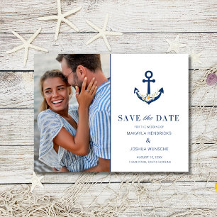 Carte Postale Faire-part Nautical Beach Wedding Photo Enregistrer la date