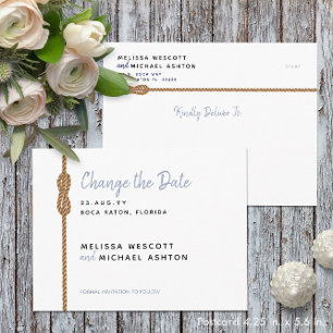 Carte Postale Faire-part Nautical ⛵ Bleu Poussiéreux et Blanc Changer la Da