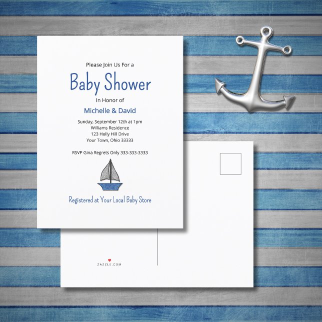 Carte Postale Faire-part Nautical Blue Sailboat Cute Boy Baby shower (Créateur téléchargé)