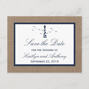 Carte Postale Faire-part Nautical Lighthouse Burlap Mariage Enregistrer La