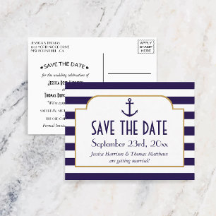 Carte Postale Faire-part Nautical Navy & White Stripe Anchor Faire Part de 