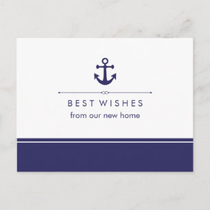 Carte Postale Faire-part Nautical New Address Navy et White avec Ancre