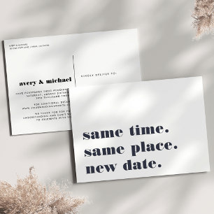 Carte Postale Faire-part Navy   Annonce de report de mariage moderne