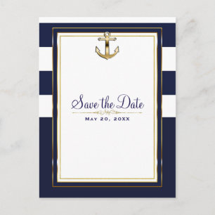 Carte Postale Faire-part Navy Blanc & Or Ancre Naissance Faire Part de Date