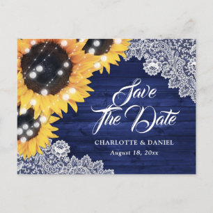 Carte Postale Faire-part Navy Blue Bois Tournesol Mariage Enregistrer La Da