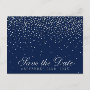 Carte Postale Faire-part Navy Blue & Glam Silver Confetti Enregistrer La Da