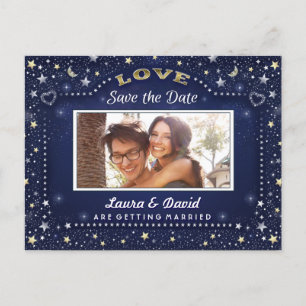 Carte Postale Faire-part Navy Blue Or Photo Save the Date