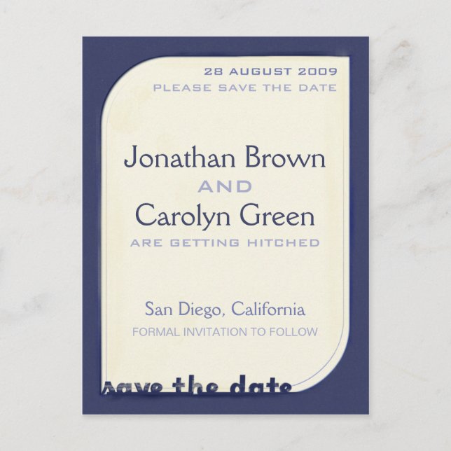 Carte Postale Faire-part Navy Blue Shapeform Enregistrer la date (Devant)