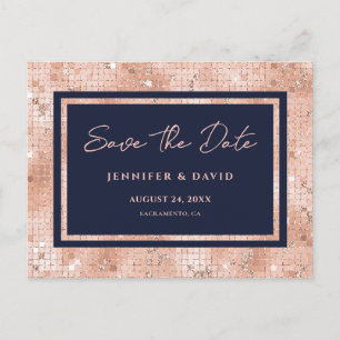 Carte Postale Faire-part Navy Rose Gold Foil Glitter Mariage Enregistrer La