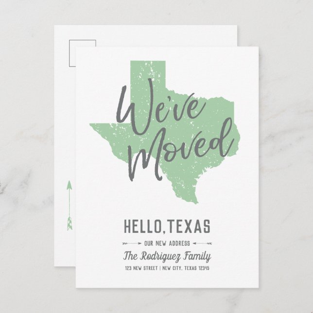 Carte Postale Faire-part Neo Mint Nous avons déménagé - Texas (Devant / Derrière)