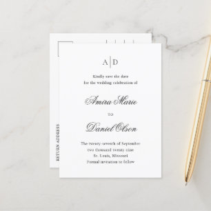 Carte Postale Faire-part Nettoyer Noir et Blanc Mariage Enregistrer la date
