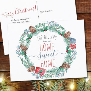 Carte Postale Faire-part New Home Sweet Home Pine Wreath Christmas Moving
