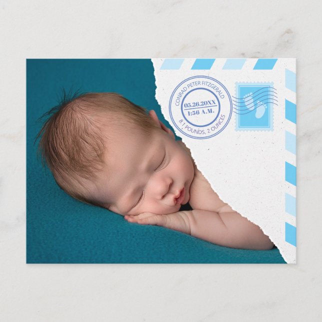 Carte Postale Faire-part Newborn Baby Boy Announcement Postcard (Devant)