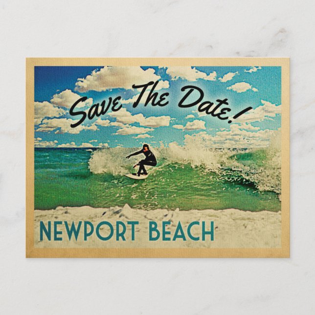 Carte Postale Faire-part Newport Beach Économisez La Date California Surfin (Devant)