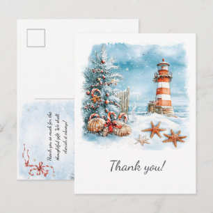 Carte Postale Faire-part Noël au phare de l'Arbre de la Plage
