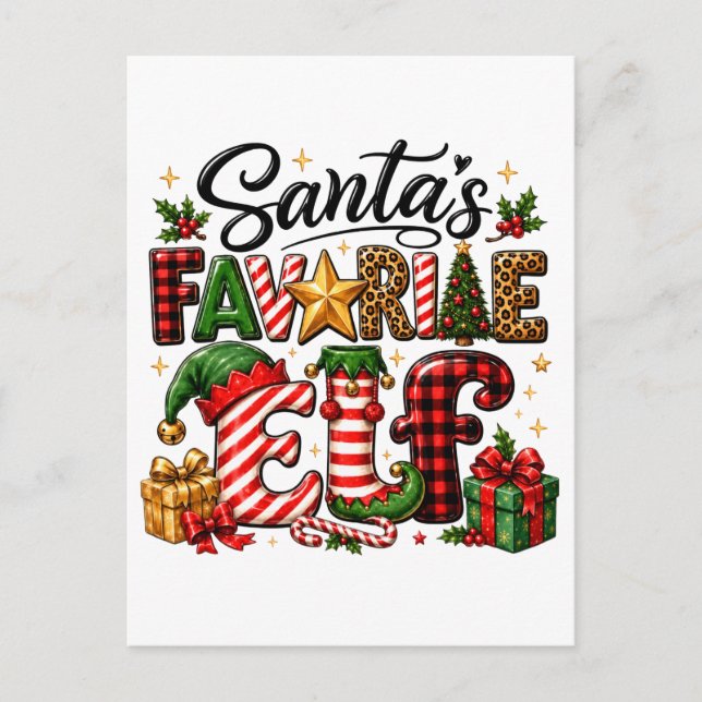 Carte Postale Faire-part Noël de l'elfe préféré du Père Noël (Devant)