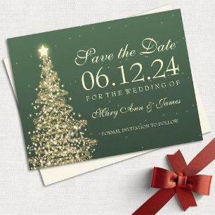 Carte Postale Faire-part Noël Élégant Enregistrer La Date Vert Or