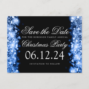 Carte Postale Faire-part Noël Enregistrer La Date Lumières Brillantes Bleu