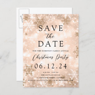 Carte Postale Faire-part Noël Enregistrer La Date Rose Gold Winter Wonder