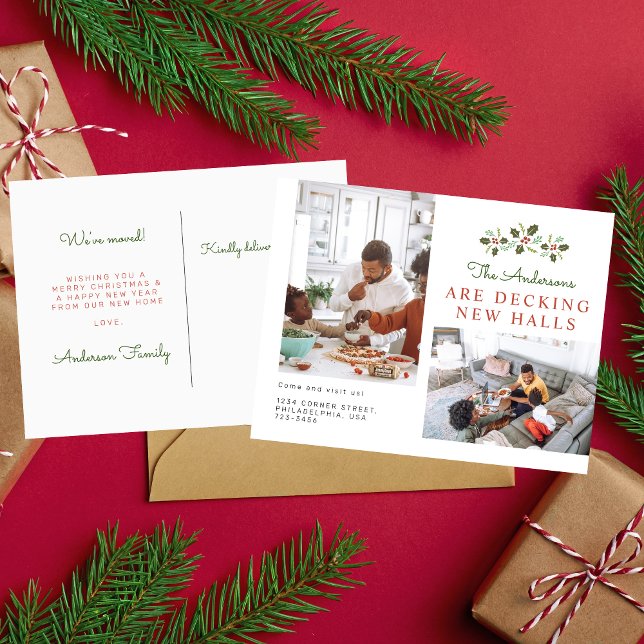 Carte Postale Faire-part Noël Famille Deck Nouvelles Halls Photo Déplacemen (Créateur téléchargé)