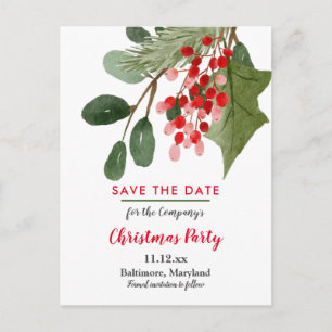 Carte Postale Faire-part Noël Fête de vacances Baie rouge à feuilles de h