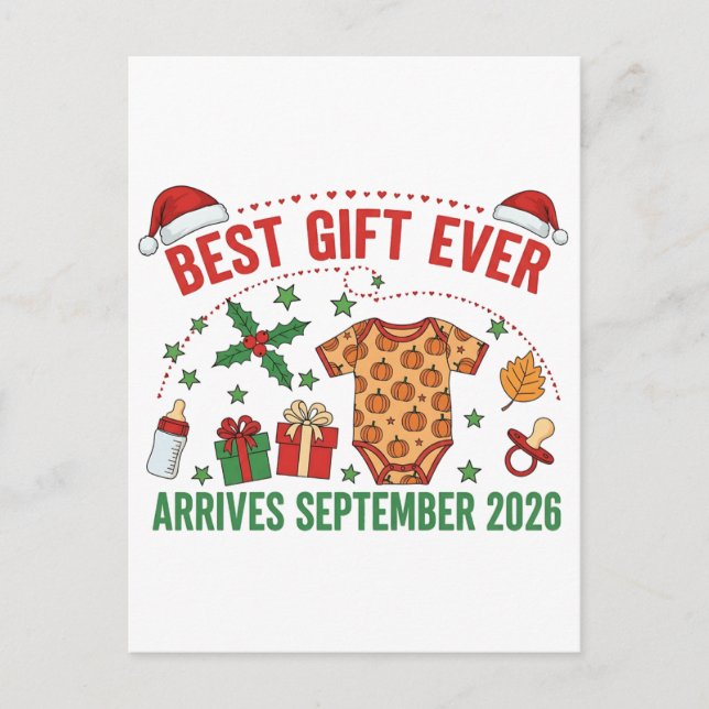 Carte Postale Faire-part Noël Meilleur cadeau Arrives Septembre 2026 (Devant)