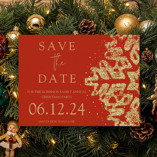 Carte Postale Faire-part Noël Moderne Enregistrer La Date Gold Parties scin