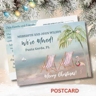 Carte Postale Faire-part Noël Nous avons déménagé aquarelle Plage Déménagem