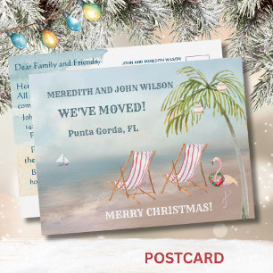 Carte Postale Faire-part Noël Nous avons déménagé aquarelle Plage Déménagem