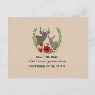 Carte Postale Faire-part Noël rustique épousant les cerfs communs floraux