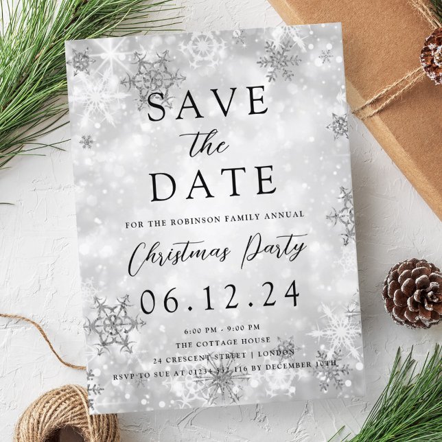 Carte Postale Faire-part Noël Sauvez La Date Silver Winter Wonder (Christmas Save The Date Silver Winter Wonder Announcement Postcard)