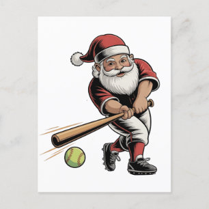 Carte Postale Faire-part Noël Softball Jouer Père Noël Sport