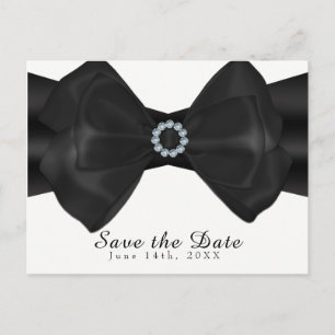 Carte Postale Faire-part Nœud ruban noir et diamants Élégant Enregistrer la