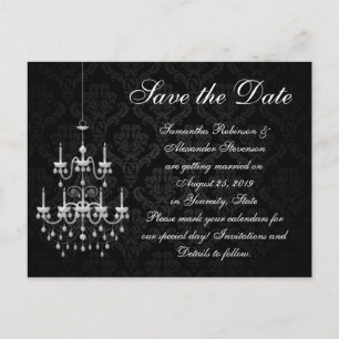 Carte Postale Faire-part Noir avec lustre blanc Enregistrer la date