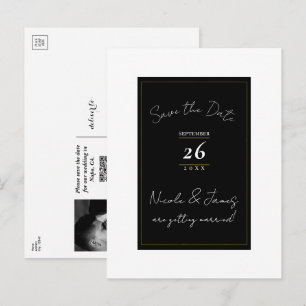Carte Postale Faire-part Noir Blanc Or Moderne Minimaliste Enregistrer la D