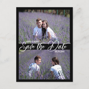 Carte Postale Faire-part Noir Blanc Script Mariage ENREGISTRER LA DATE 2