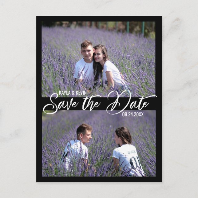 Carte Postale Faire-part Noir Blanc Script Mariage ENREGISTRER LA DATE | 2  (Devant)