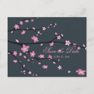 Carte Postale Faire-part Noir Cerisier Fleur Mariage Enregistrer La Date Ca