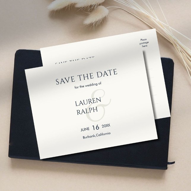 Carte Postale Faire-part Noir et blanc Script Wedding Enregistrer la date (Créateur téléchargé)