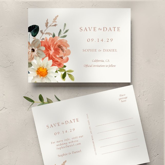 Carte Postale Faire-part Noir et blanc Script Wedding Enregistrer la date (Créateur téléchargé)