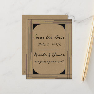 Carte Postale Faire-part Noir Kraft minima lignes modernes Mariage